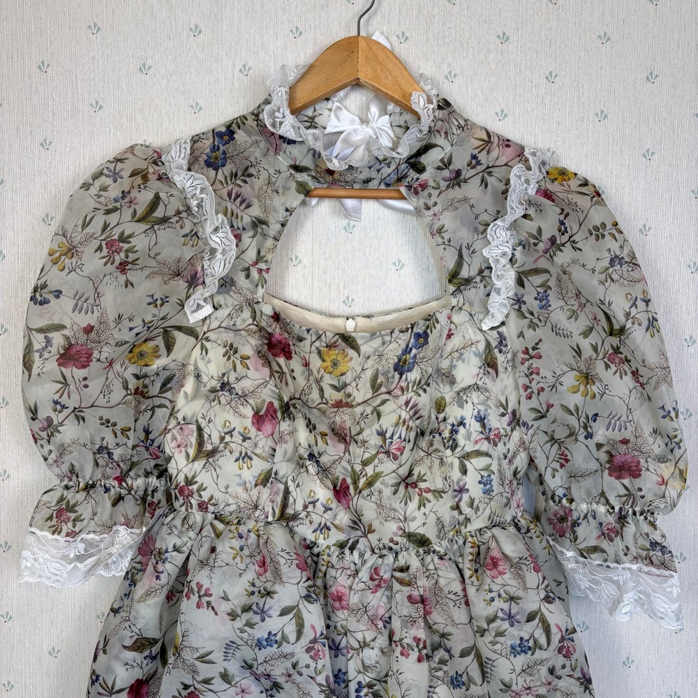 Selkie Ruffle Neck Cutout Dress Medium Floral Cottagecore Fairy Whimsical Doll - Picture 6 of 16